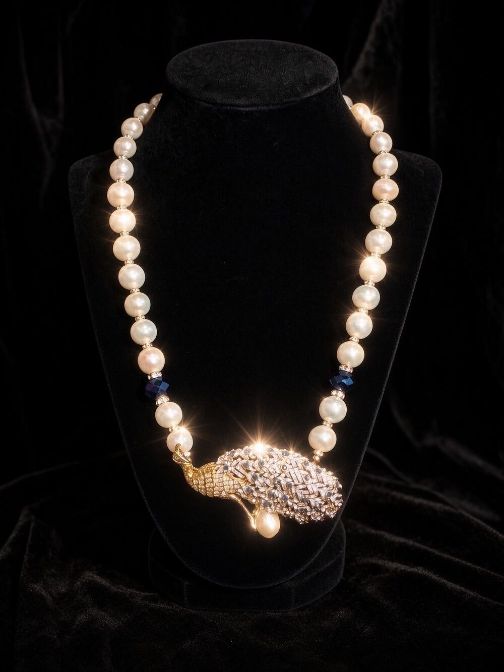 Nolan Miller “Prosperous Peacock” Pearl Necklace and Brooch/Pendanr